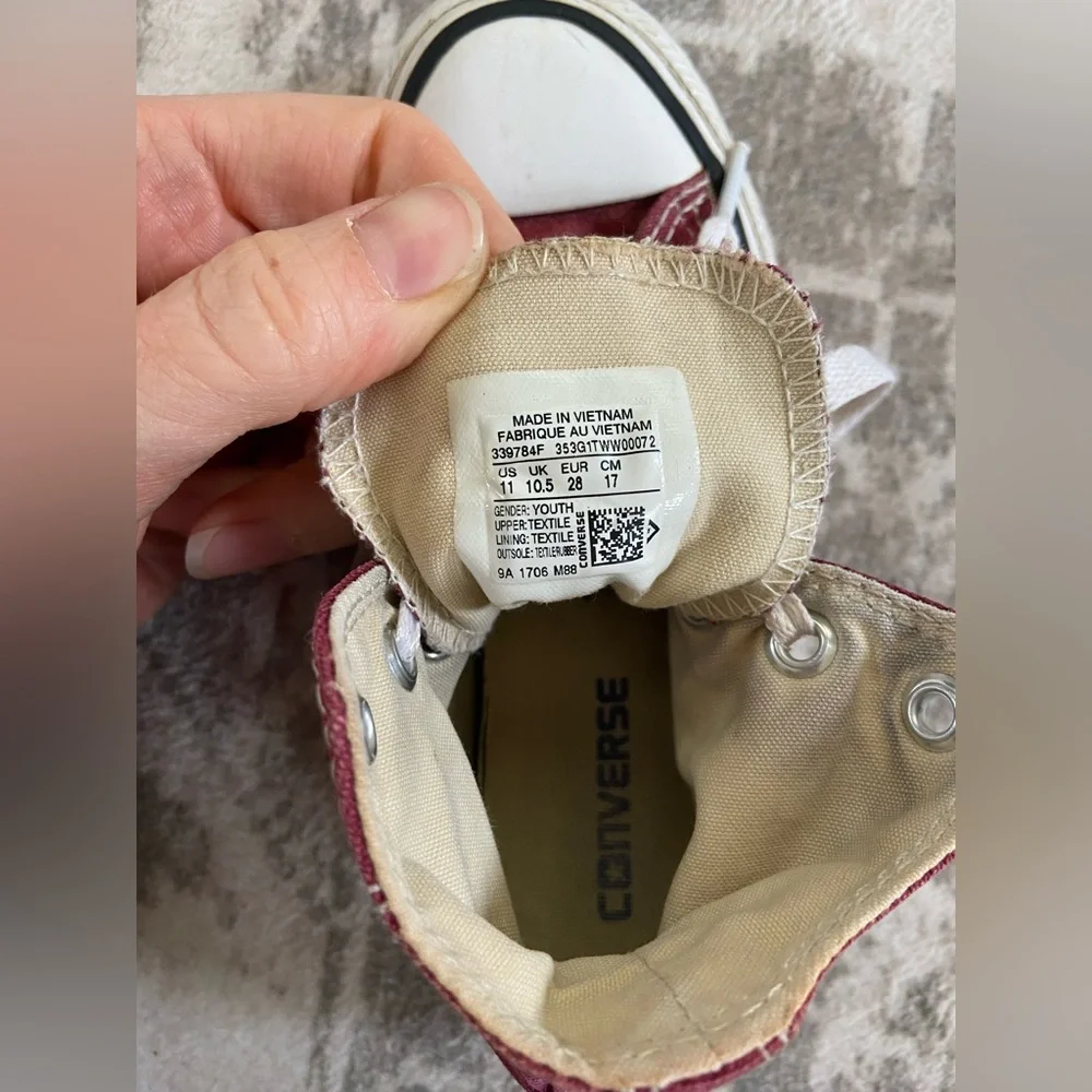 Kids Maroon Converse High-Tops Sneakers Sz 11 - Picture 8 of 10